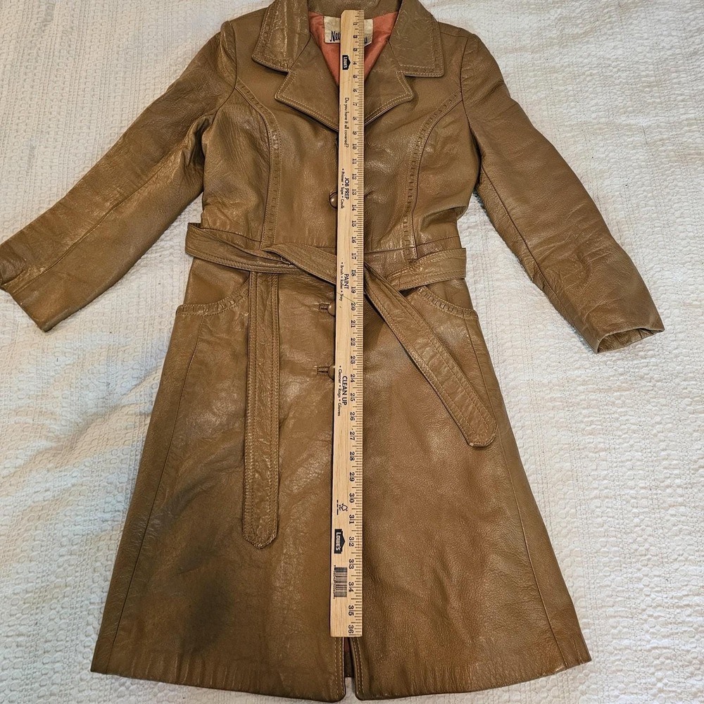 Vintage Neiman Marcus Leather Trench Coat Womens Medium Brown Belted‎ Lined - Picture 3 of 14